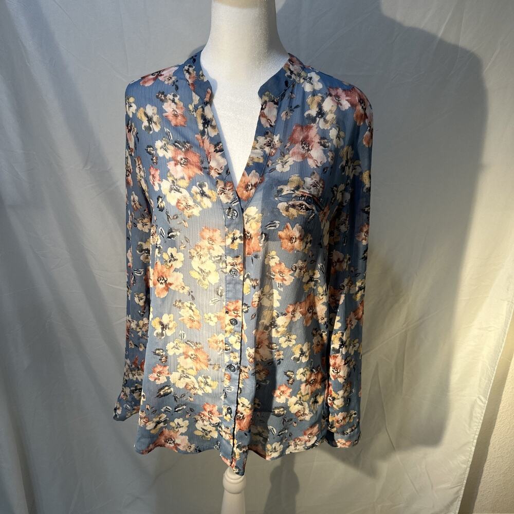 KUT From the Kloth Floral Sheer Blouse Lightweight Boho Top Womens Size M TEAR